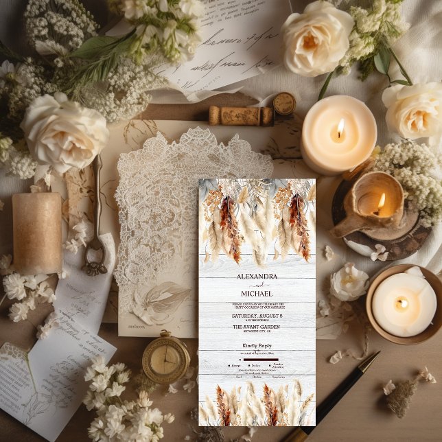 Invitación Todo En Uno Boda de hierbas de Pampas con Acuarela de Otoño (Subido por el creador)