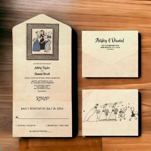 Invitación Todo En Uno Boda de historietas rústicas antiguas retro