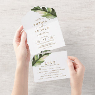 Invitación Todo En Uno Boda de hoja de palma todo en uno