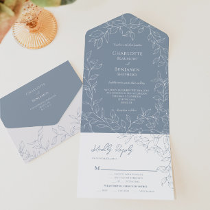 Invitación Todo En Uno Boda de hoja mínima azul turbio Elección Entree