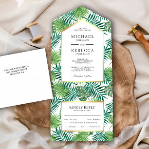 Invitación Todo En Uno Boda de hojas de palma tropicales verdes