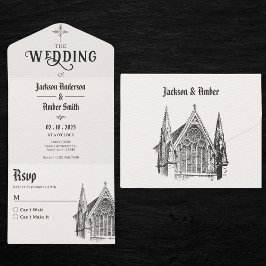 Invitación Todo En Uno Boda de iglesia gótica