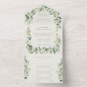 Invitación Todo En Uno Boda de invierno Cream Snowberry + Eucalyptus