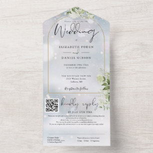 Invitación Todo En Uno Boda de Invierno de Arco de Oro QR Code