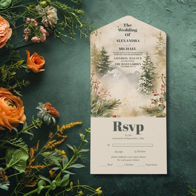 Invitación Todo En Uno Boda de invierno de la selva acuática rusa (Subido por el creador)