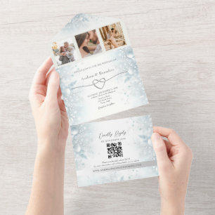 Invitación Todo En Uno Boda de invierno elegante plateada