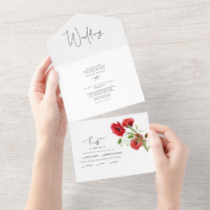 Invitación Todo En Uno Boda de invierno floral roja simple II