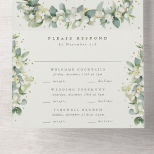 Invitación Todo En Uno Boda de Invierno Greige/Cream Snowberry+Eucalyptus