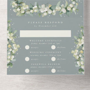 Invitación Todo En Uno Boda de Invierno Seafoam Green Snowberry+Eucalyptu