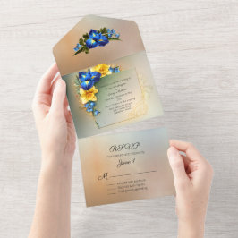 Invitación Todo En Uno Boda de irlandeses azules y amarillos