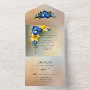 Invitación Todo En Uno Boda de irlandeses azules y amarillos