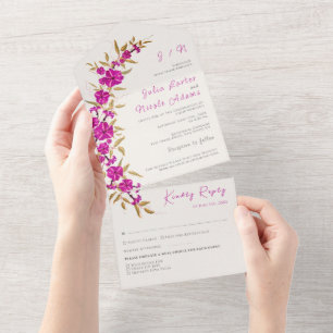 Invitación Todo En Uno Boda de Jardín de Flores de Vino Purple Wild Trump