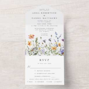 Invitación Todo En Uno Boda de Jardín de Flores Silvestres de Verano