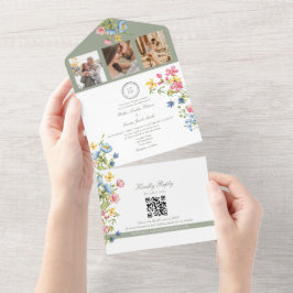 Invitación Todo En Uno Boda de Jardín de Flores Silvestres Verde Salvia