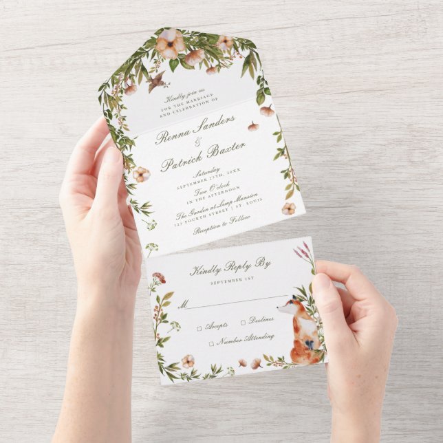 Invitación Todo En Uno Boda de jardín en bosque natural (desgarro)