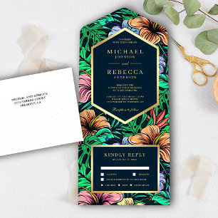 Invitación Todo En Uno Boda de Jardín Floral Tropical Vibrante a Medianoc