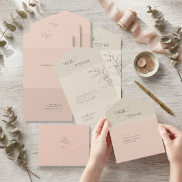 Invitación Todo En Uno Boda de Jardín Lavado por el Sol Ivory Blush ID128