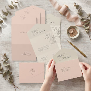 Invitación Todo En Uno Boda de Jardín Lavado por el Sol Ivory Blush ID128