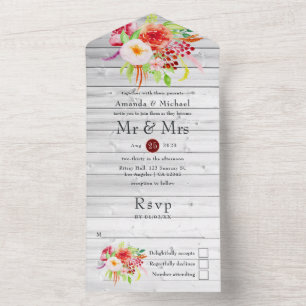 Invitación Todo En Uno Boda de jardín rústico vintage Marsala