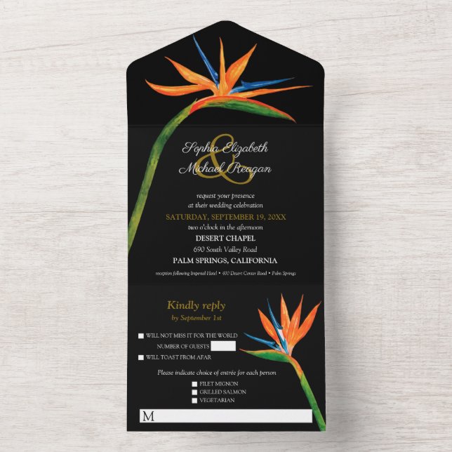 Invitación Todo En Uno Boda de la acuarela de pájaro (Interior)