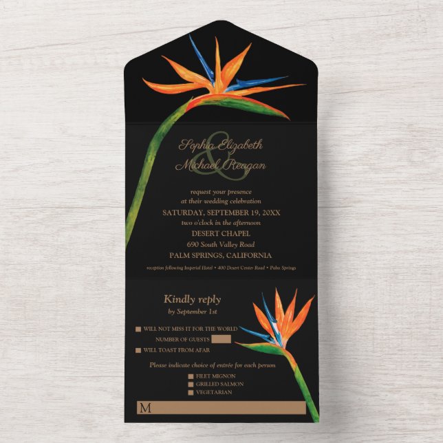 Invitación Todo En Uno Boda de la acuarela de pájaro (Interior)