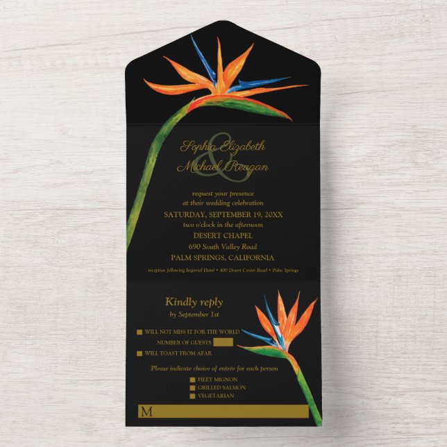 Invitación Todo En Uno Boda de la acuarela de pájaro (Interior)