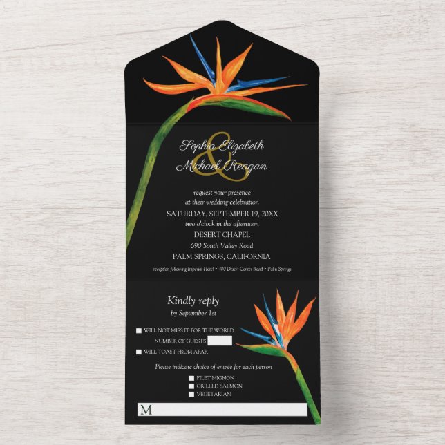 Invitación Todo En Uno Boda de la acuarela de pájaro (Interior)