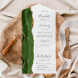 Invitación Todo En Uno Boda de la agencia de oro verde de Hunter