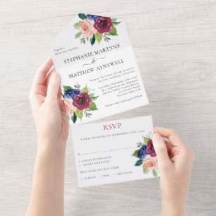 Invitación Todo En Uno Boda de la caída floral de Rubor en la Marina de B