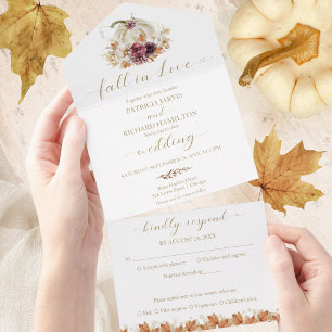 Invitación Todo En Uno Boda de la Calabaza del Amor Otoñal