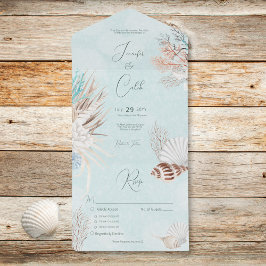 Invitación Todo En Uno Boda de la cena de Aqua Ocean Shells