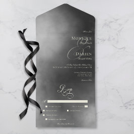 Invitación Todo En Uno Boda de la cena de la noche negra de la niebla neg