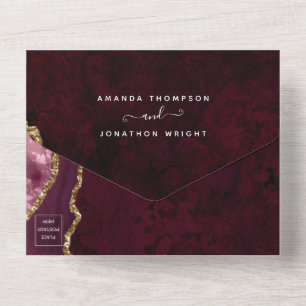 Invitación Todo En Uno Boda de la fiebre de Borgoña y del oro