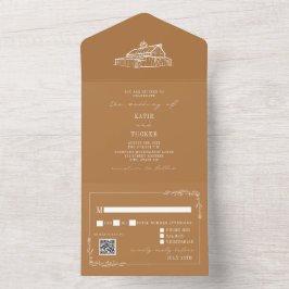 Invitación Todo En Uno Boda de la granja Vintage Barn Goldenrod QR RSVP
