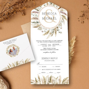 Invitación Todo En Uno Boda de la guirnalda rusa Boho Pampas