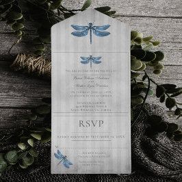 Invitación Todo En Uno Boda de la libélula con manchas azules