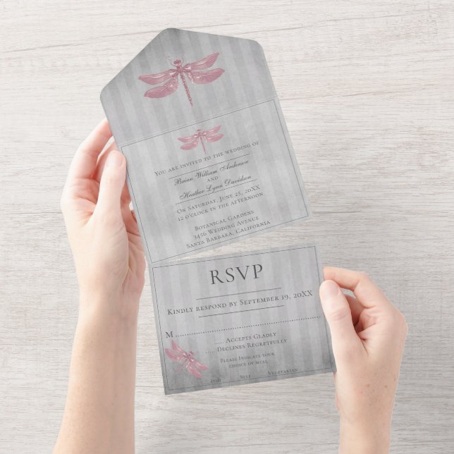 Invitación Todo En Uno Boda de la libélula guiñada (desgarro)