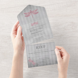 Invitación Todo En Uno Boda de la libélula guiñada