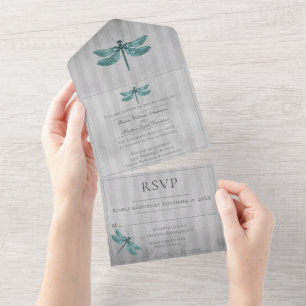 Invitación Todo En Uno Boda de la libélula verde azulada