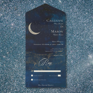 Invitación Todo En Uno Boda de la luna de la luna azul celestial sin cena