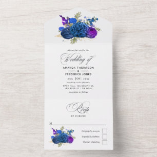 Invitación Todo En Uno Boda de la Marina Azul y Oro Vintage todo en un In