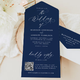 Invitación Todo En Uno Boda de la Marina de caligrafía moderna y elegante