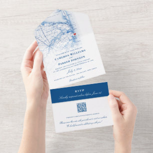 Invitación Todo En Uno Boda de la Marina Elegante en el mapa de New Jerse