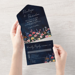 Invitación Todo En Uno Boda de la Marina Floral Boho, un país rústico de 