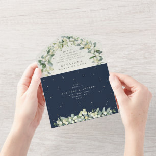 Invitación Todo En Uno Boda de la Marina Formal/Crema Snowberry+Eucalyptu