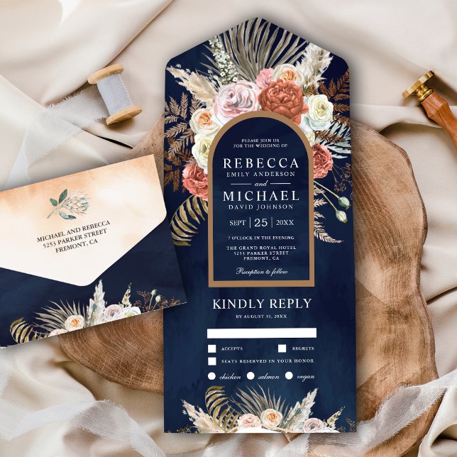 Invitación Todo En Uno Boda de la Marina Rustic Boho Earthy Floral Terrac (Subido por el creador)