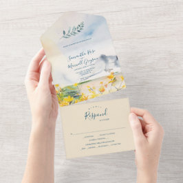 Invitación Todo En Uno Boda de la montaña acuarela