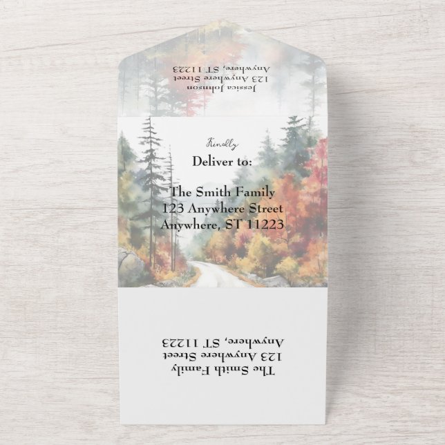 Invitación Todo En Uno Boda de la montaña de otoño (Afuera)