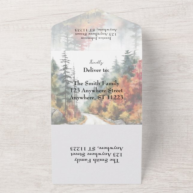 Invitación Todo En Uno Boda de la montaña de otoño (Afuera)