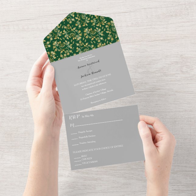 Invitación Todo En Uno Boda de la noche del invierno verde forestal